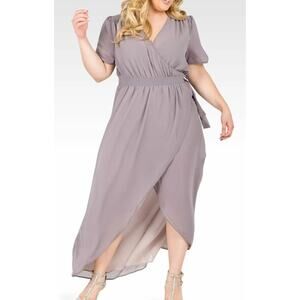 STANDARD PRACTICES Robin Short Sleeve V-Neck Maxi Dress SmokE Grey Mauve SIZE 3X